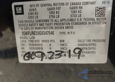 2016 GMC Terrain Denali z USA, uszkodzony, nr VIN 2GKFLRE33G6347546